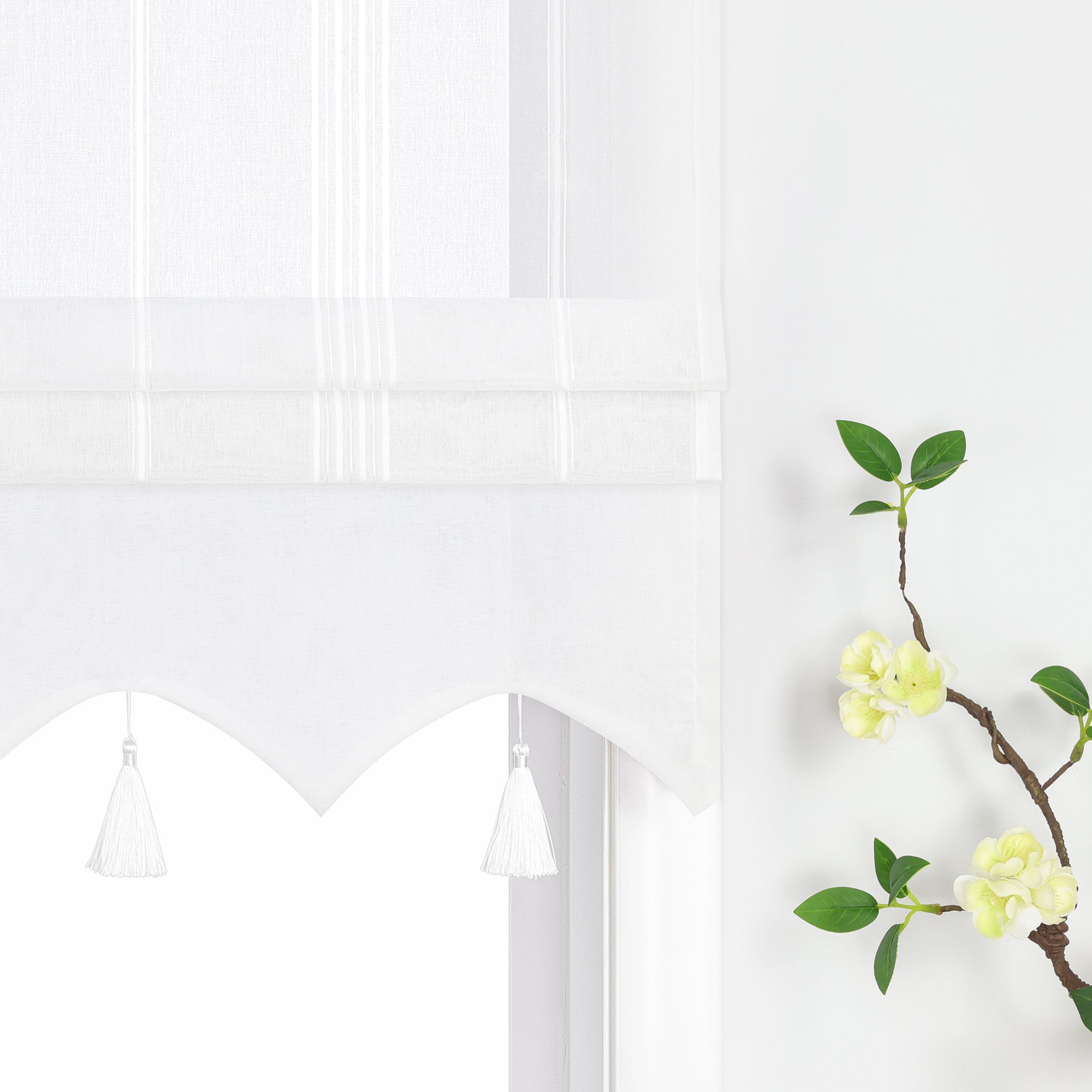 Delien Roman Shade with Tab-Top Hanging and Tassels - Gray, W x H 60 x 140cm