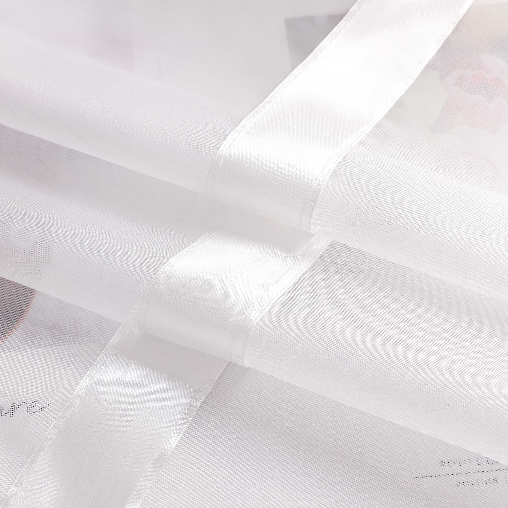 Curtain with Silk-Look Ribbon Solid Color Voile 1 Piece - White, Grommet Panel