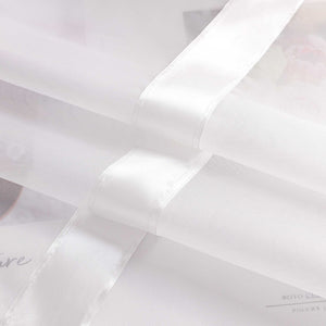 Curtain with Silk-Look Ribbon Solid Color Voile 1 Piece - White, Grommet Panel