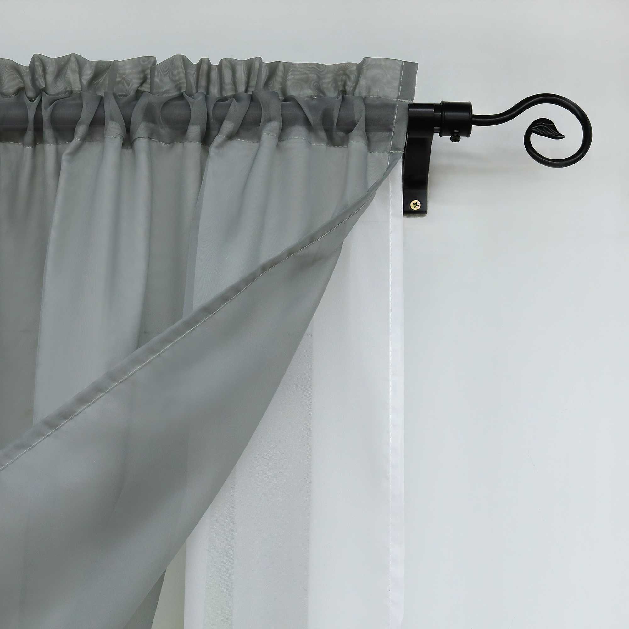 Two-Tone Cafe Curtain with Valances - Set of 2 - Brown, W x H 90 x 100cm
