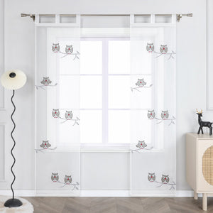 Curtain with Owl Pattern and Tab-Top Hanging 1 Piece - White, W x H 57 x 145cm