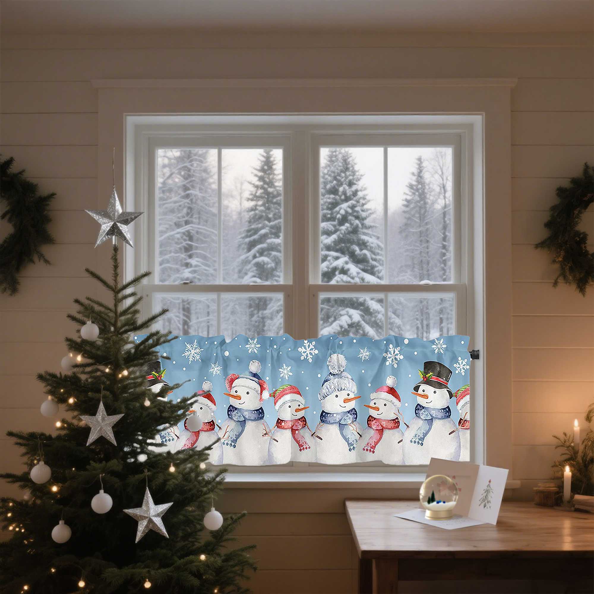 Cafe Curtain Christmas - Festive Valance - Burgundy, H x W 45 x 230cm