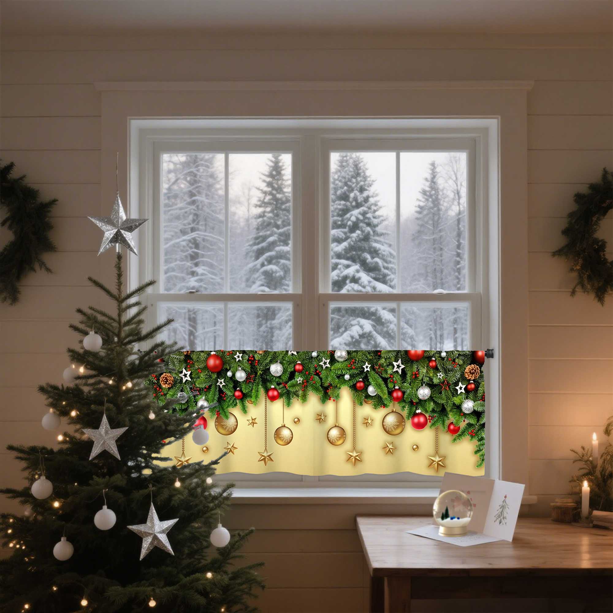 Cafe Curtain Christmas - Festive Valance - Burgundy, H x W 45 x 145cm