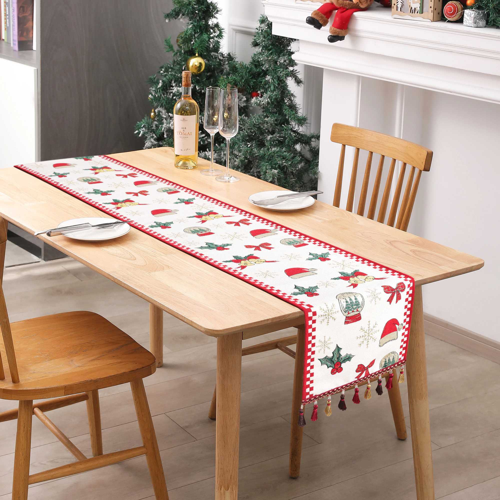 Festive Christmas Table Runner - White, H x W 33 x 260cm