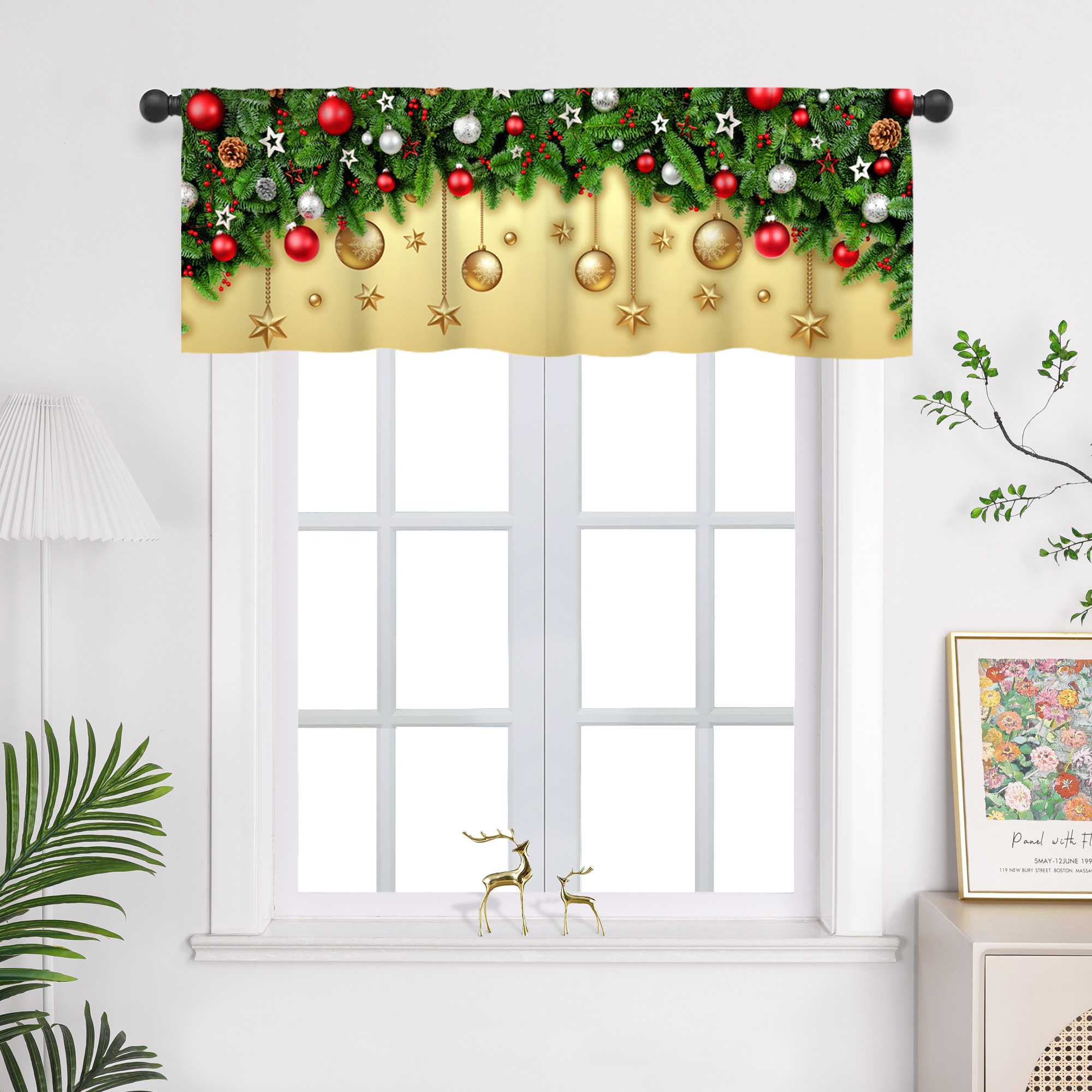 Cafe Curtain Christmas - Festive Valance - Burgundy, H x W 45 x 175cm