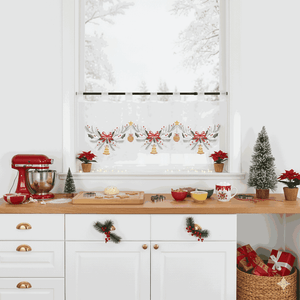 Cafe Curtain Sheer with Christmas Bells - White, H x W 30 x 90cm