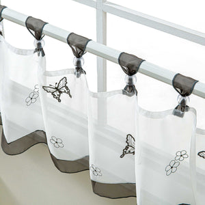 Cafe Curtain with Butterfly Pattern and Beads 1 Piece - Gray, H x W 45 x 90cm