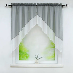 Two-Tone Cafe Curtain with Valances - Set of 2 - Blue, W x H 120 x 145cm