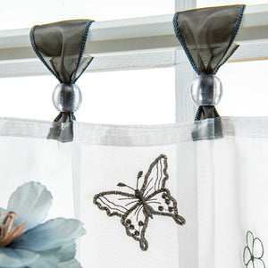 Cafe Curtain with Butterfly Pattern and Beads 1 Piece - Gray, H x W 60 x 120cm