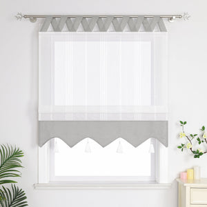 Delien Roman Shade with Tab-Top Hanging and Tassels - Blue, W x H 80 x 140cm