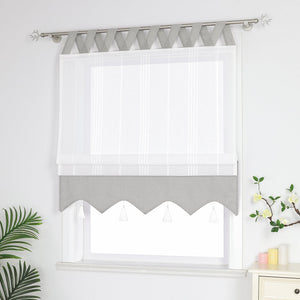Delien Roman Shade with Tab-Top Hanging and Tassels - Blue, W x H 100 x 140cm