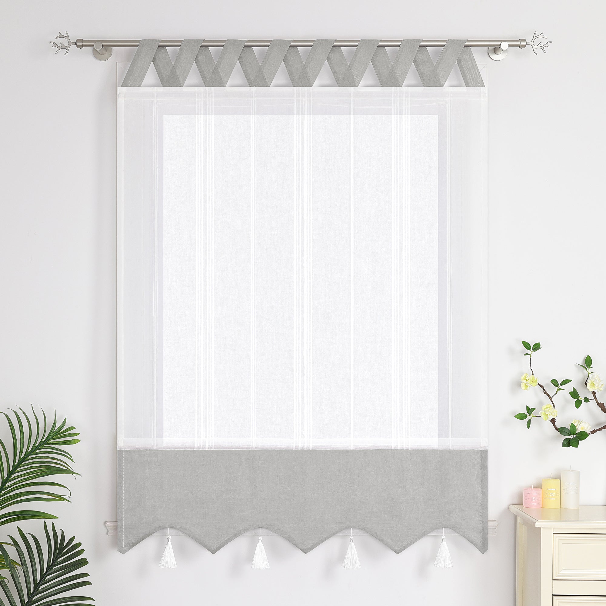 Delien Roman Shade with Tab-Top Hanging and Tassels - Blue, W x H 60 x 140cm