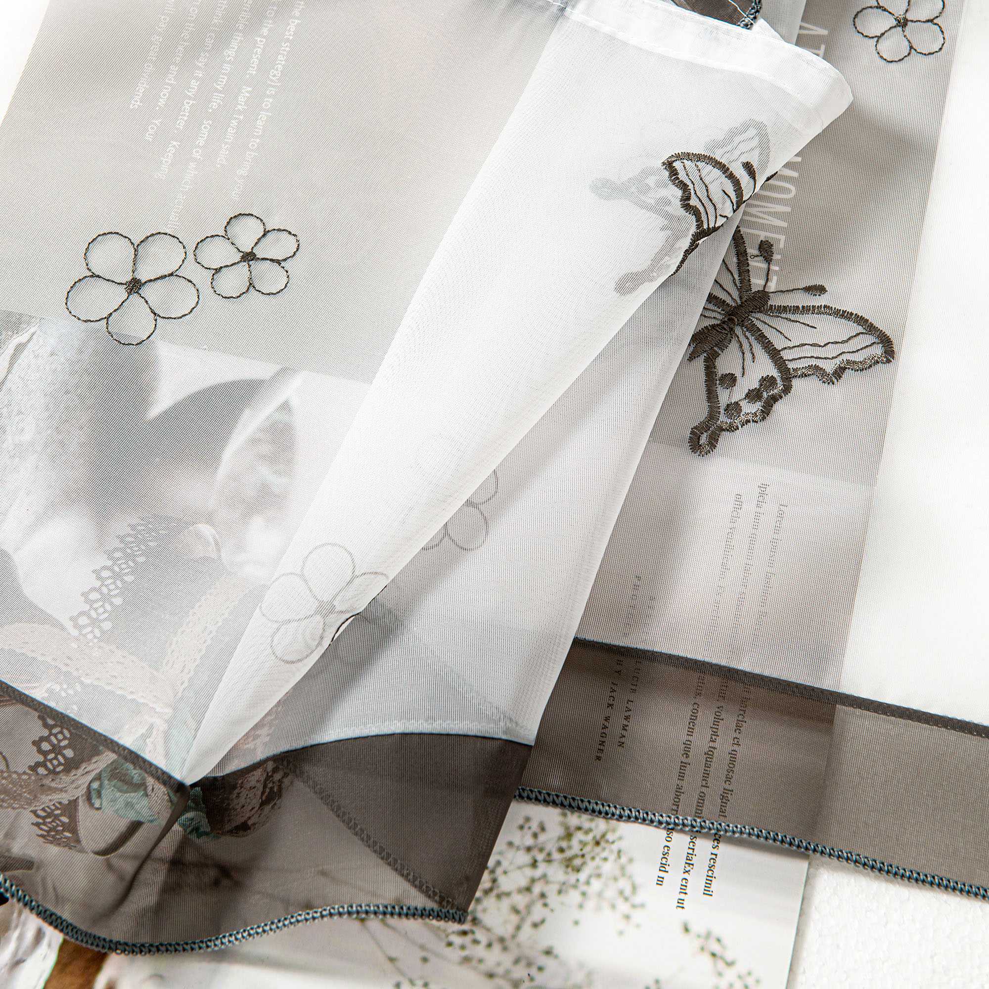 Cafe Curtain with Butterfly Pattern and Beads 1 Piece - Gray, H x W 60 x 140cm