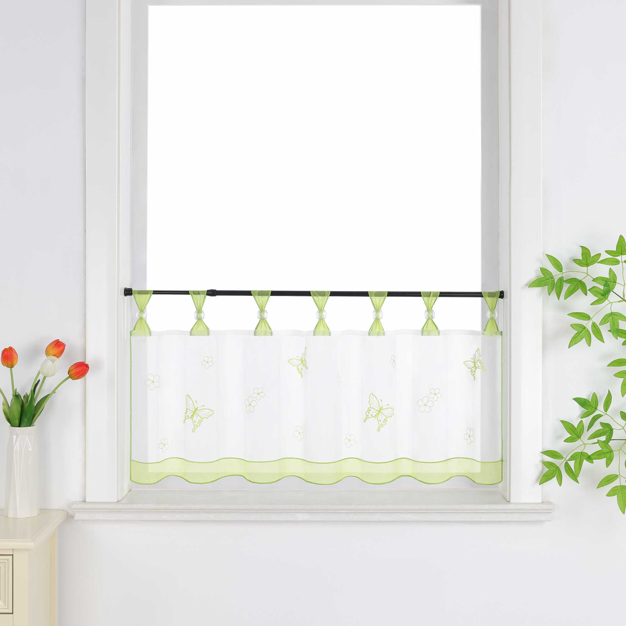 Cafe Curtain with Butterfly Pattern and Beads 1 Piece - Sand, H x W 30 x 90cm