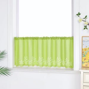 Short Voile Cafe Curtain with Openwork Pattern - Green, H x W 60 x 90cm