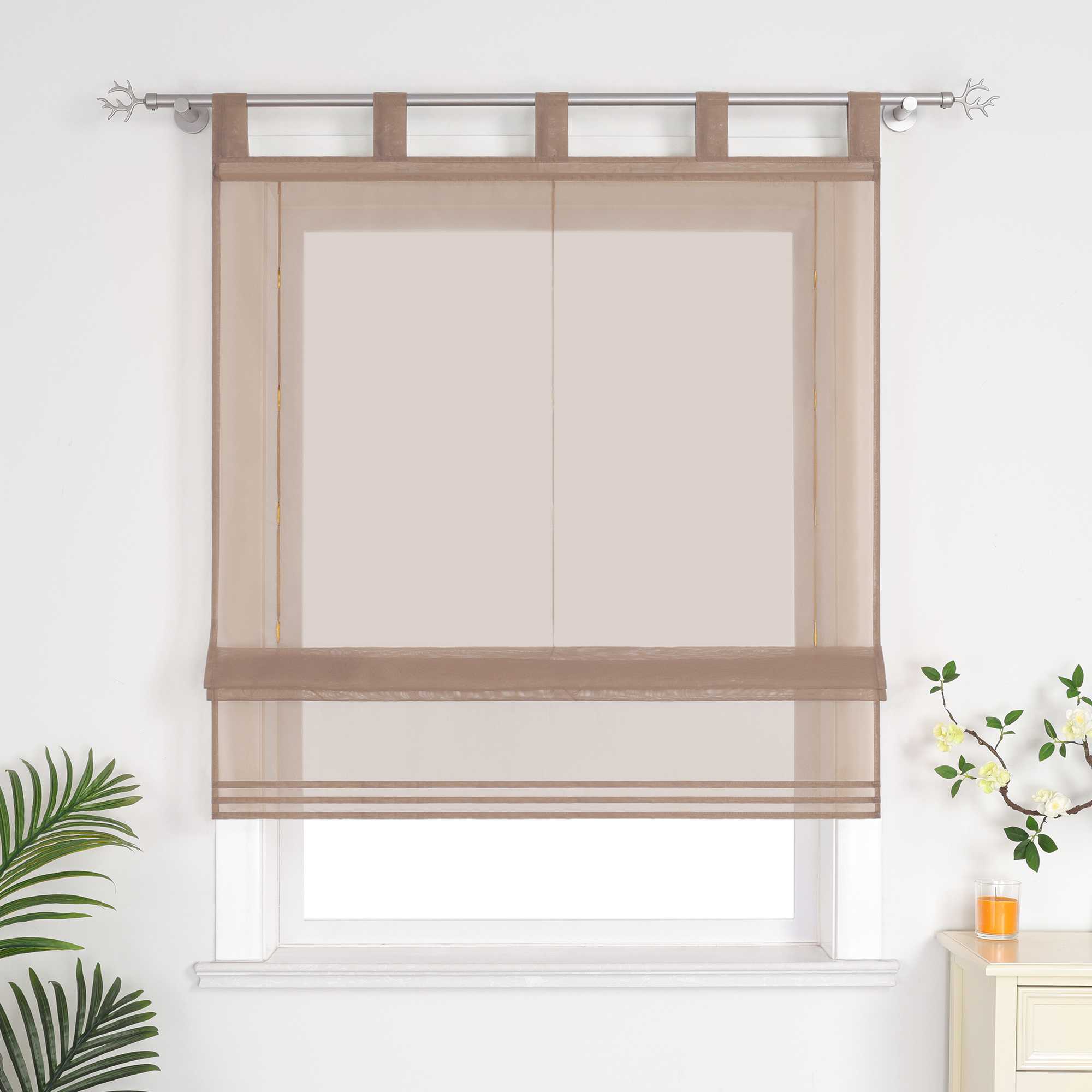 Roman Shade Solid Color Semi-Sheer Minimalist 1 Piece - Gray, Tab-Top Curtain