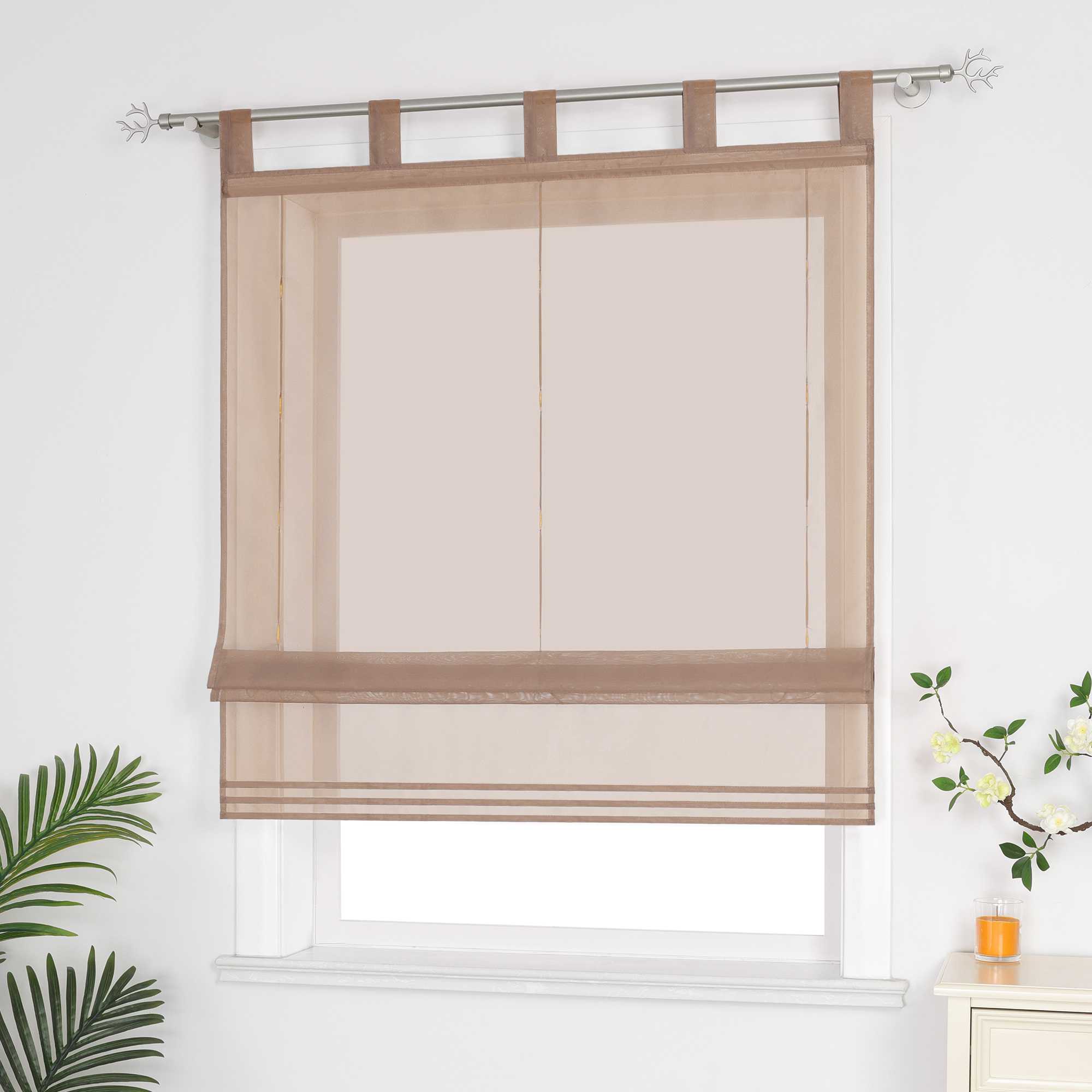Roman Shade Solid Color Semi-Sheer Minimalist 1 Piece - Gray, Tab-Top Curtain