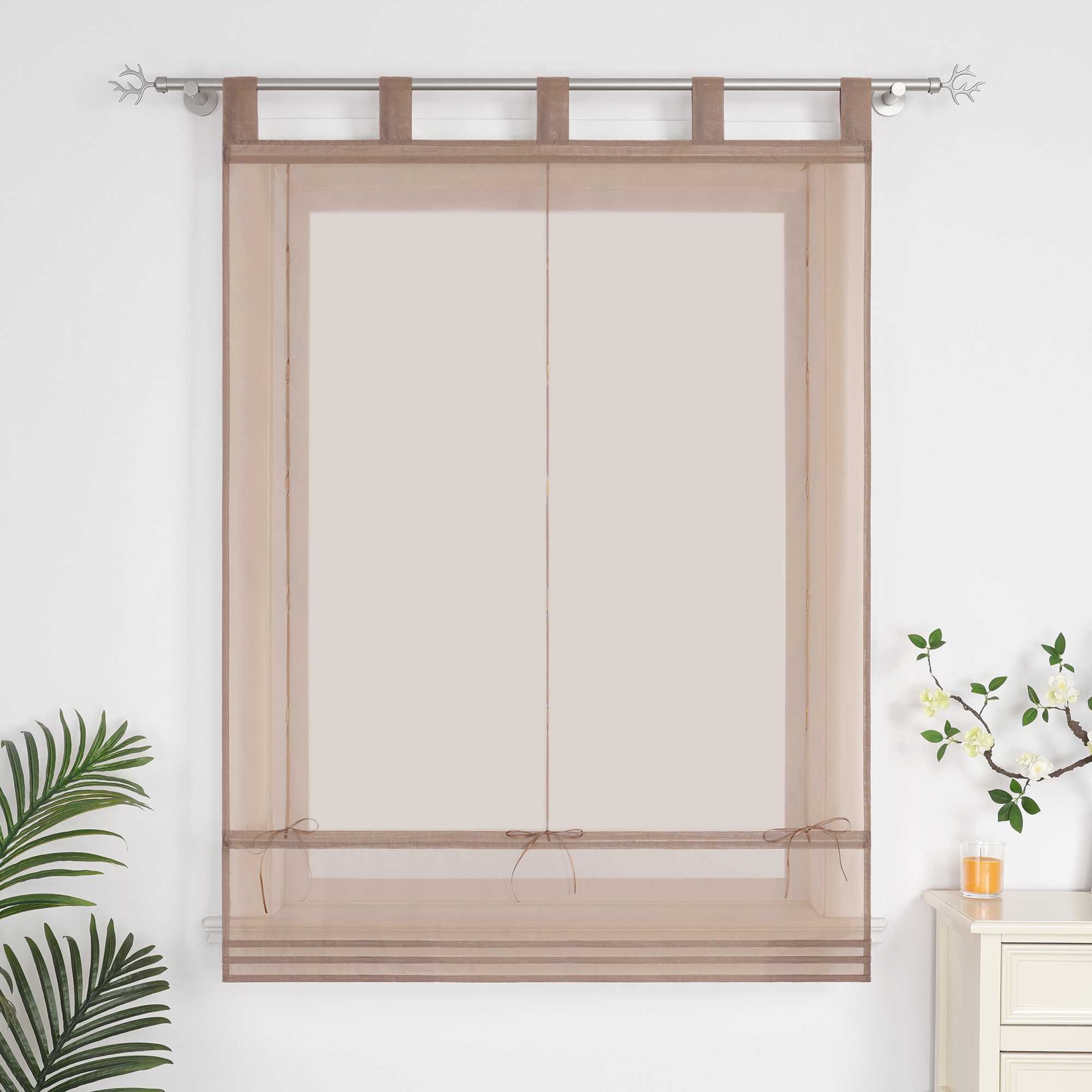 Roman Shade Solid Color Semi-Sheer Minimalist 1 Piece - Orange, Tab-Top Curtain