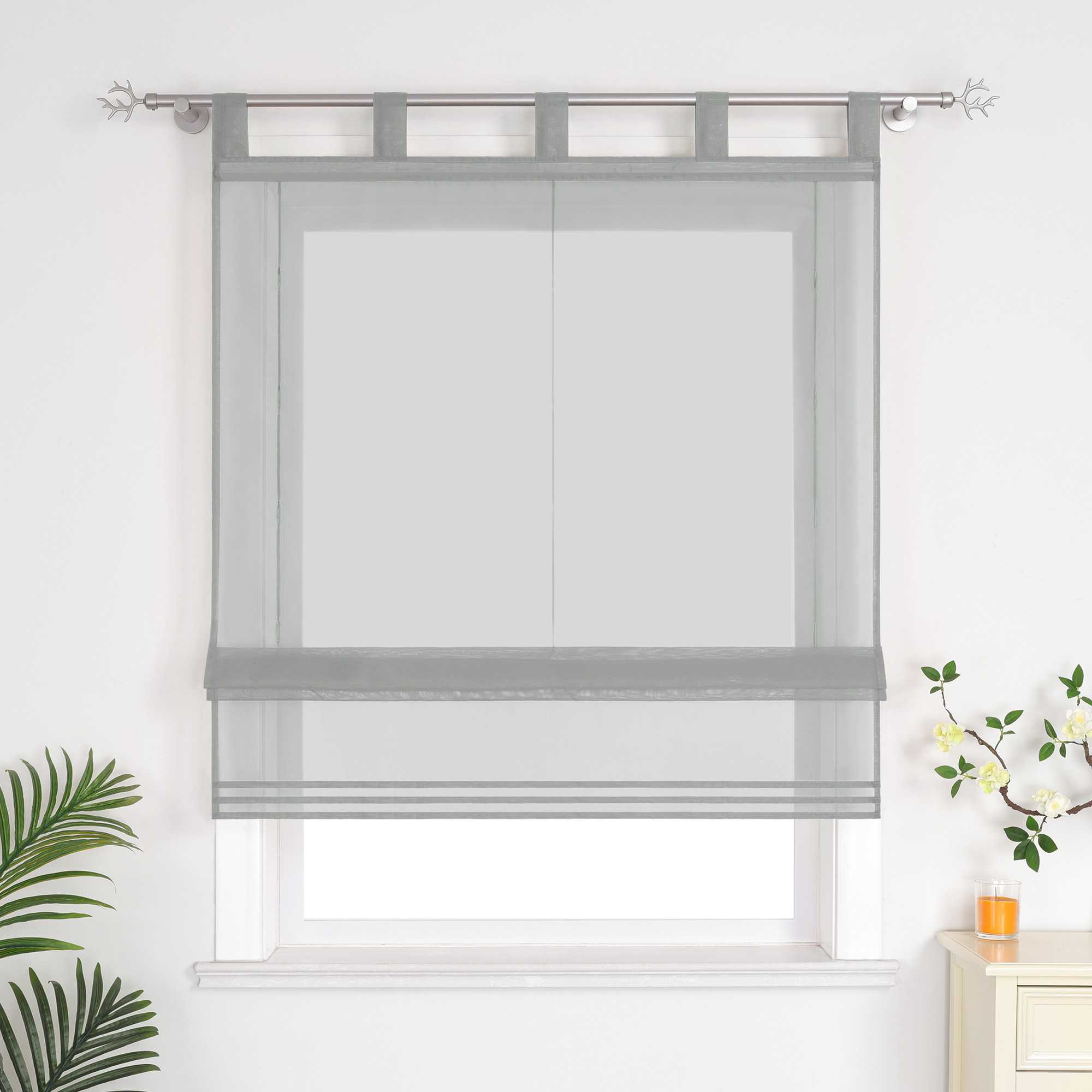 Roman Shade Solid Color Semi-Sheer Minimalist 1 Piece - Blue, Tab-Top Curtain