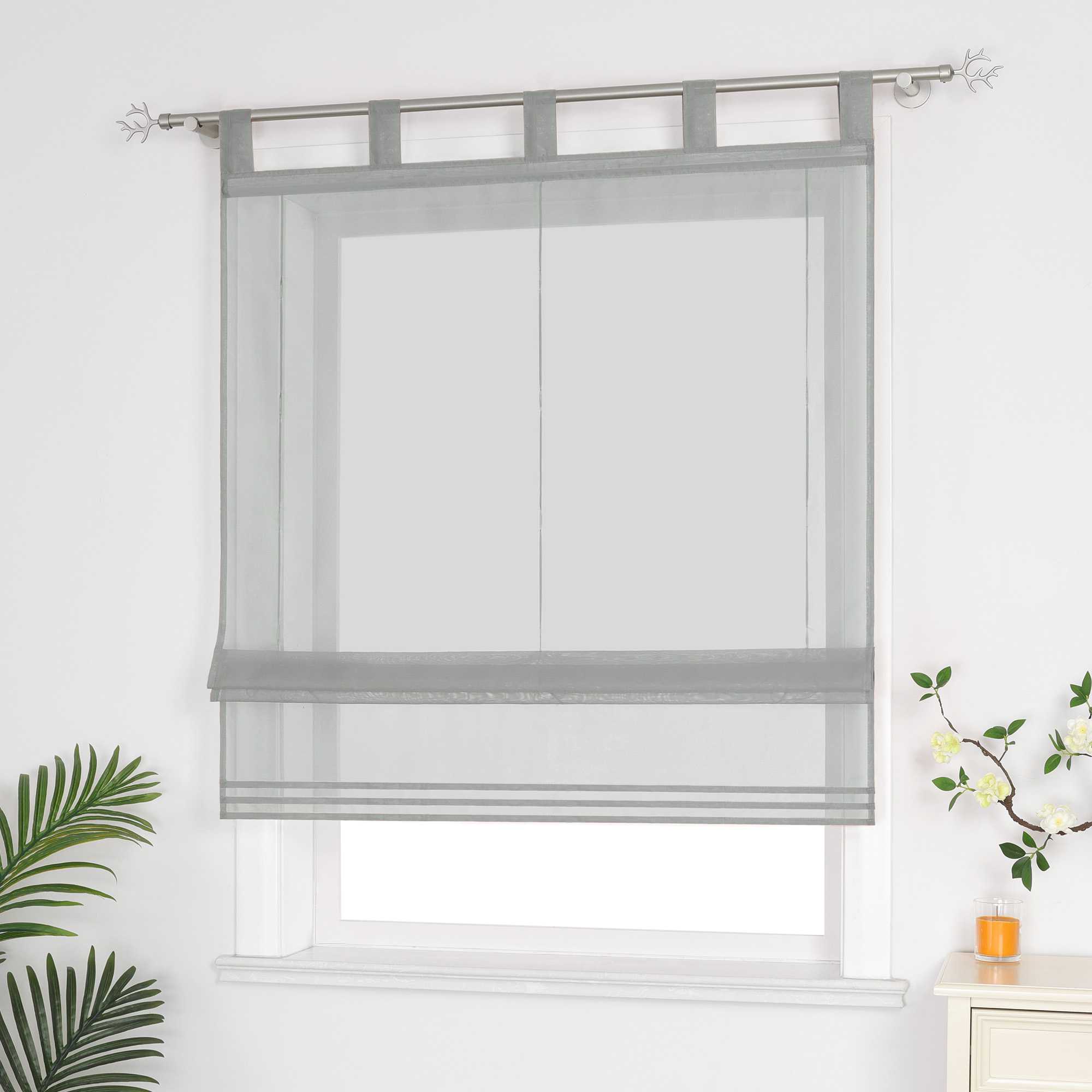 Roman Shade Solid Color Semi-Sheer Minimalist 1 Piece - Blue, Tab-Top Curtain