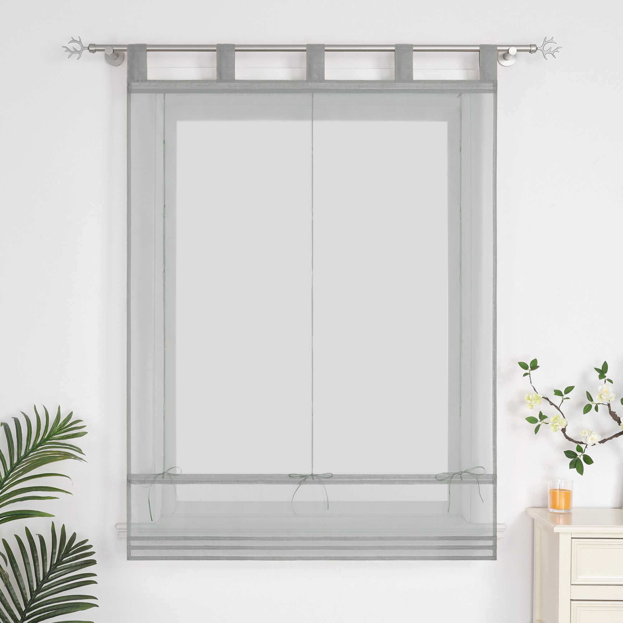 Roman Shade Solid Color Semi-Sheer Minimalist 1 Piece - Blue, Tab-Top Curtain