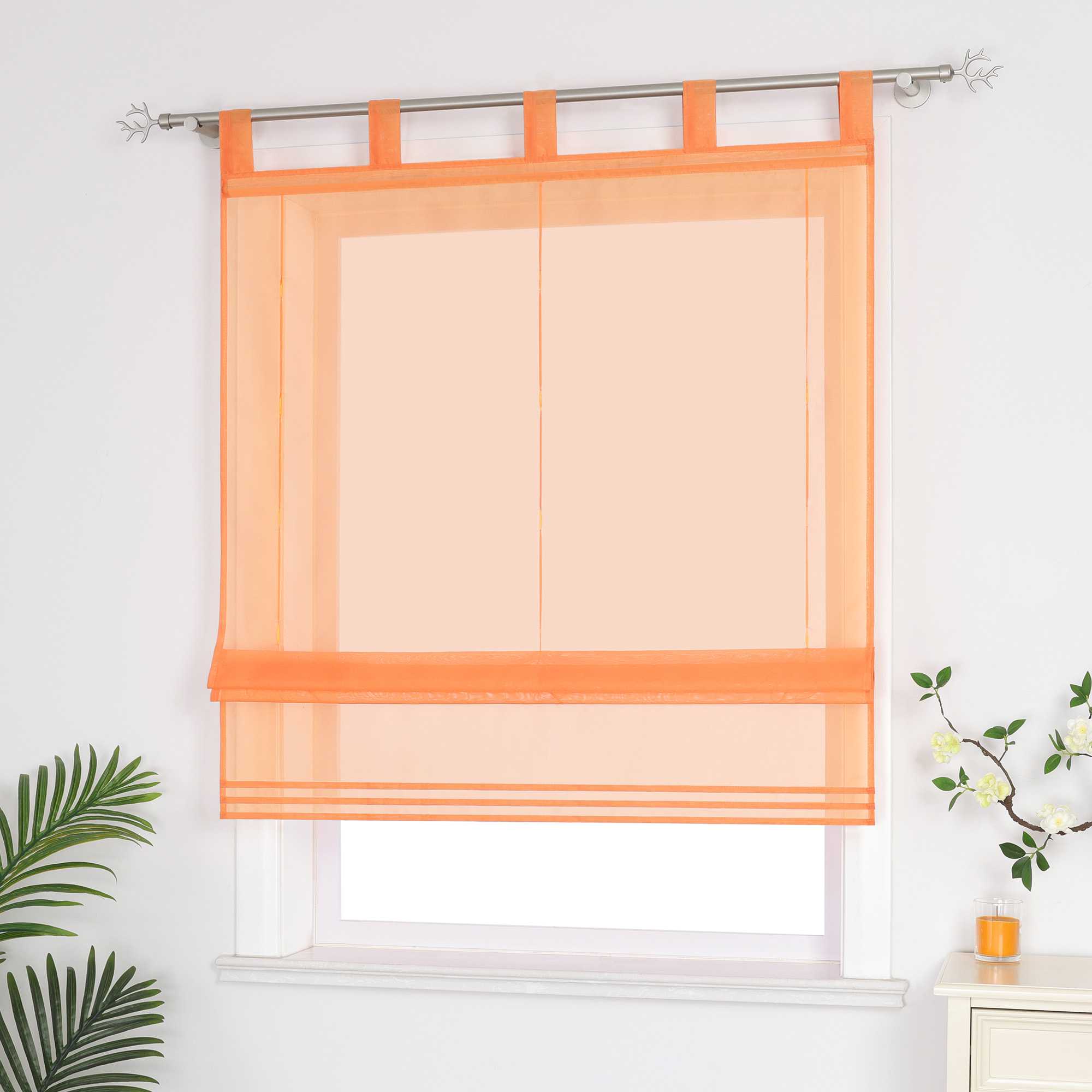 Roman Shade Solid Color Semi-Sheer Minimalist 1 Piece - Brown, Tab-Top Curtain