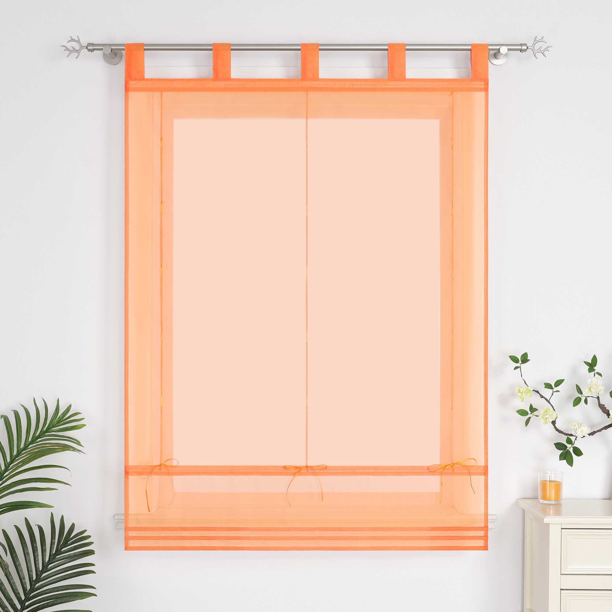Roman Shade Solid Color Semi-Sheer Minimalist 1 Piece - Brown, Tab-Top Curtain
