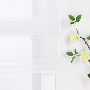 Roman Shade Solid Color Semi-Sheer Minimalist 1 Piece - White, Tab-Top Curtain