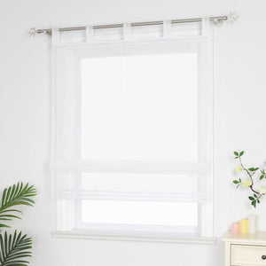 Roman Shade Solid Color Semi-Sheer Minimalist 1 Piece - White, Tab-Top Curtain