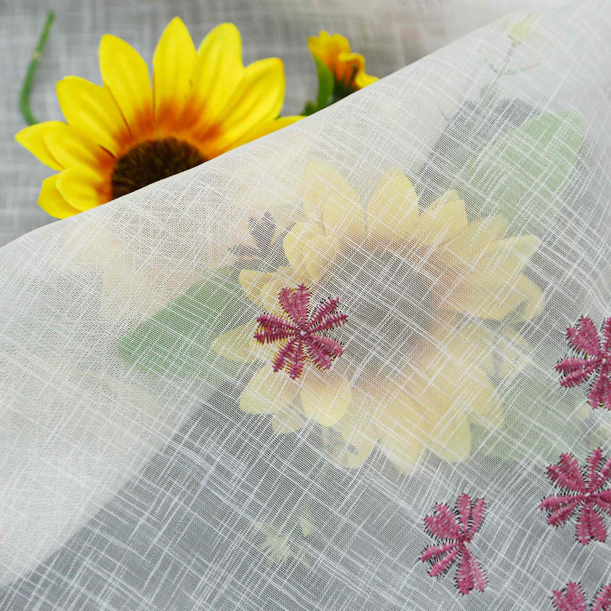 Cafe Curtain with Floral Pattern Embroidery in Country Style - Gray, H x W 60 x 90cm