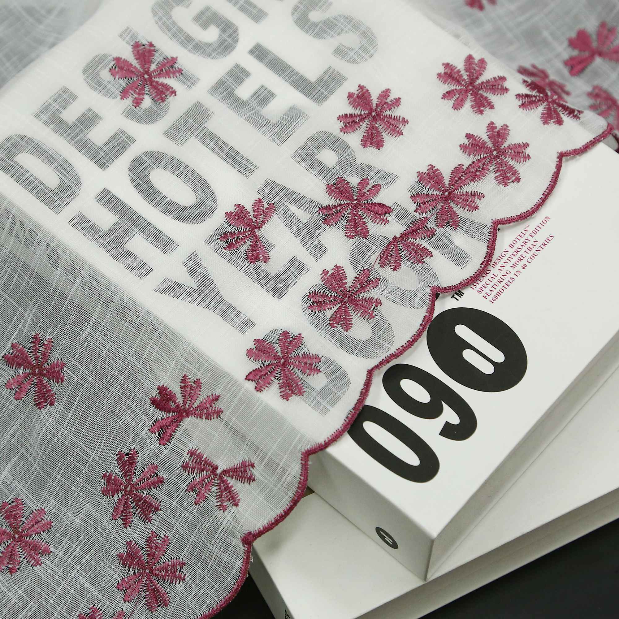 Cafe Curtain with Floral Pattern Embroidery in Country Style - Gray, H x W 60 x 120cm