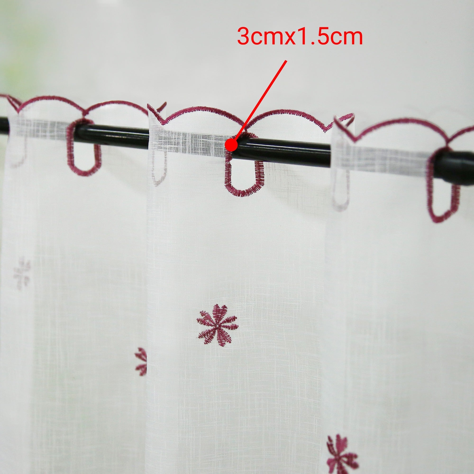 Cafe Curtain with Floral Pattern Embroidery in Country Style - Gray, H x W 30 x 120cm