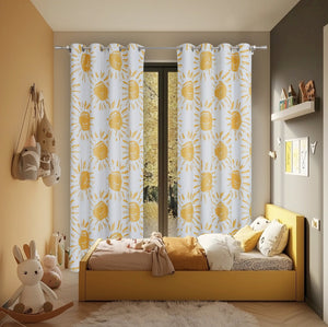 Blackout Grommet Curtain Opaque Thermal with Sun Motifs Yellow 1 Piece - Yellow, H x W 160 x 132 cm