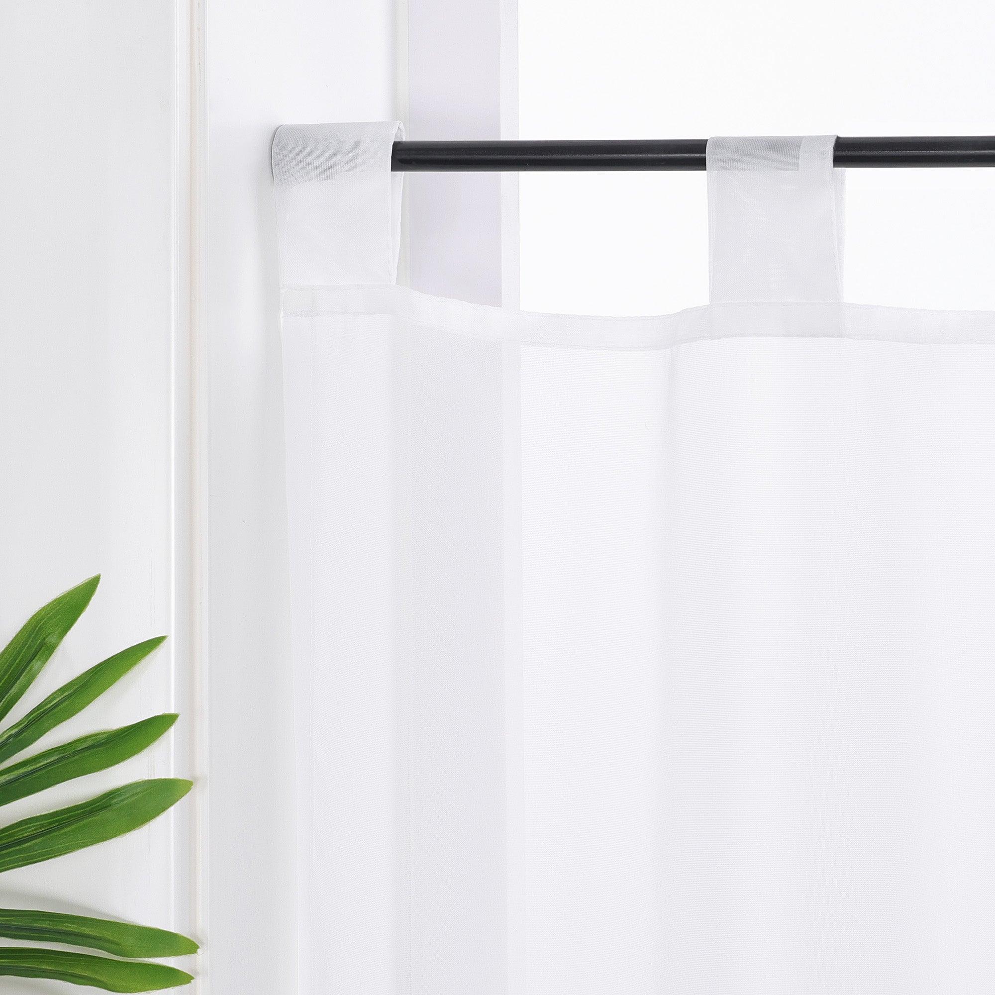 Cafe Curtain Solid Color with Tab-Top Hanging - White, H x W 60 x 145cm