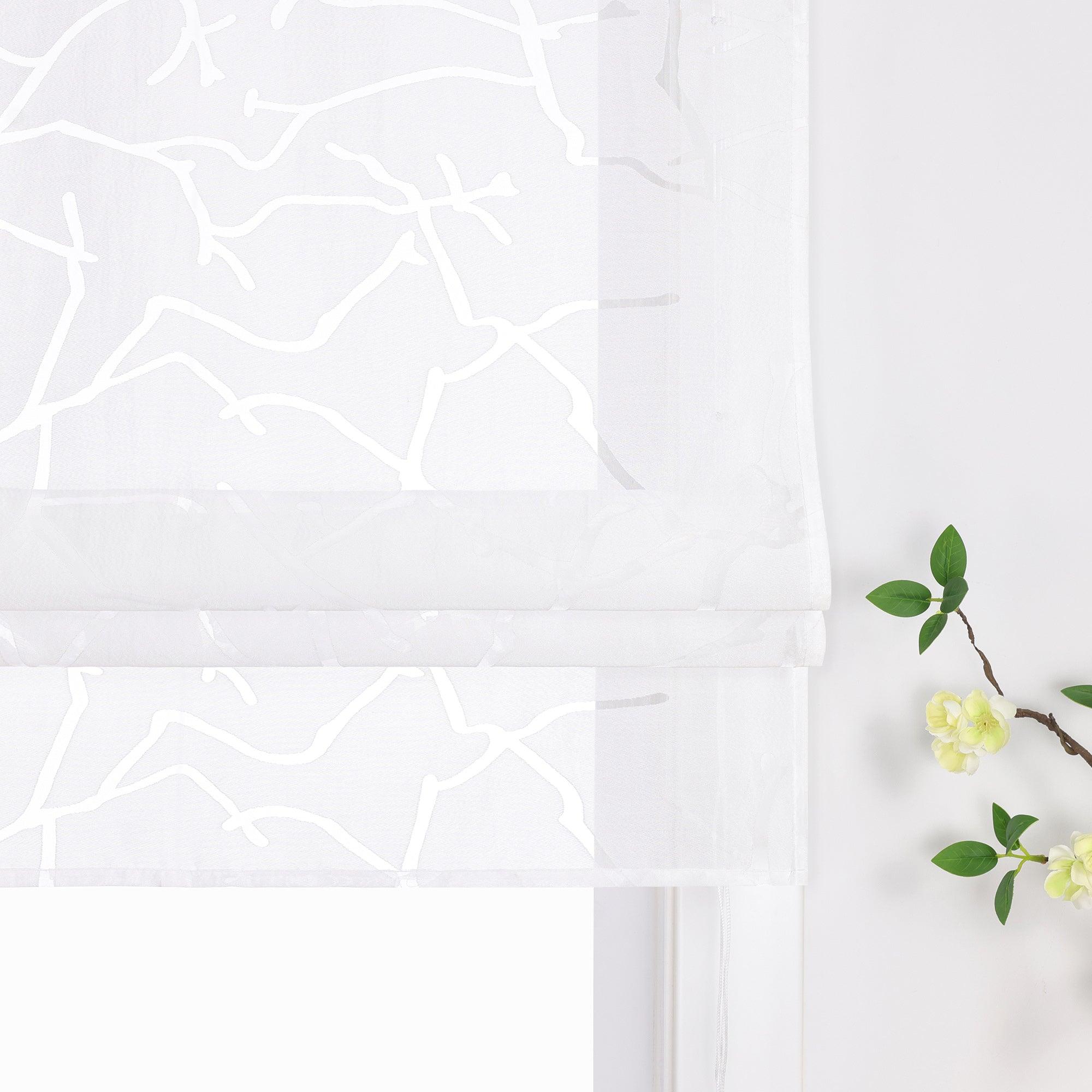 Roman Shade Semi-Sheer with Striped Pattern and Decorative Folds Solid Color 1 Piece - White, W x H 140 x 140cm