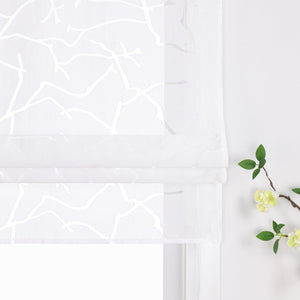 Roman Shade Semi-Sheer with Striped Pattern and Decorative Folds Solid Color 1 Piece - White, W x H 140 x 140cm