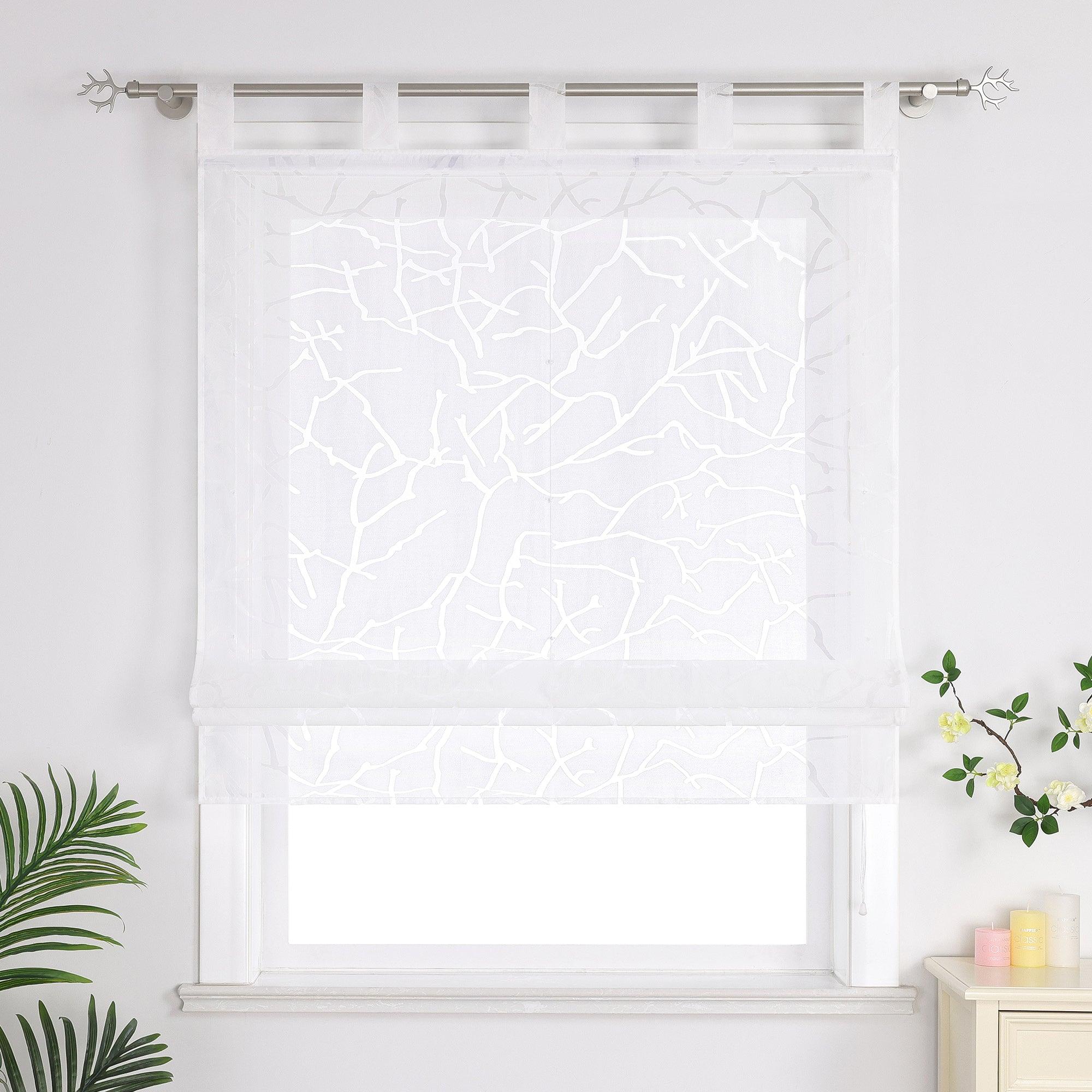 Roman Shade Semi-Sheer with Striped Pattern and Decorative Folds Solid Color 1 Piece - White, W x H 60 x 140cm