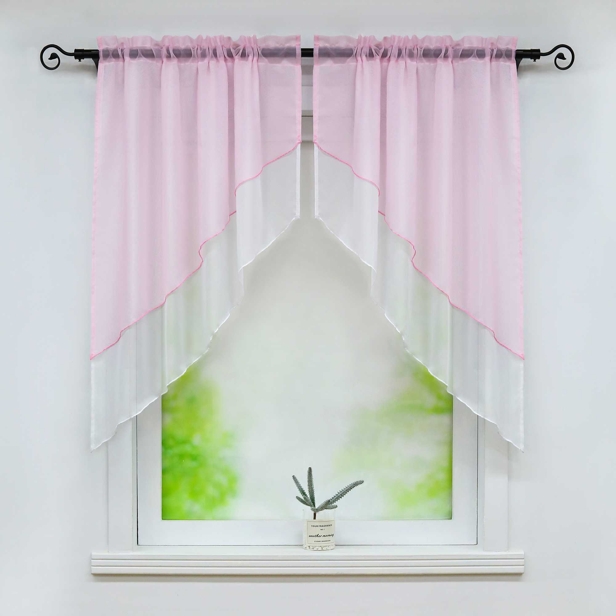 Two-Tone Cafe Curtain with Valances - Set of 2 - Gray, W x H 120 x 145cm