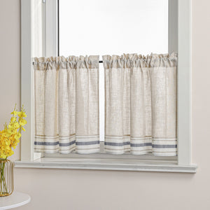 Cafe Curtain Country Style with Stripes Set of 2 - Beige, H x W 90 x 90cm