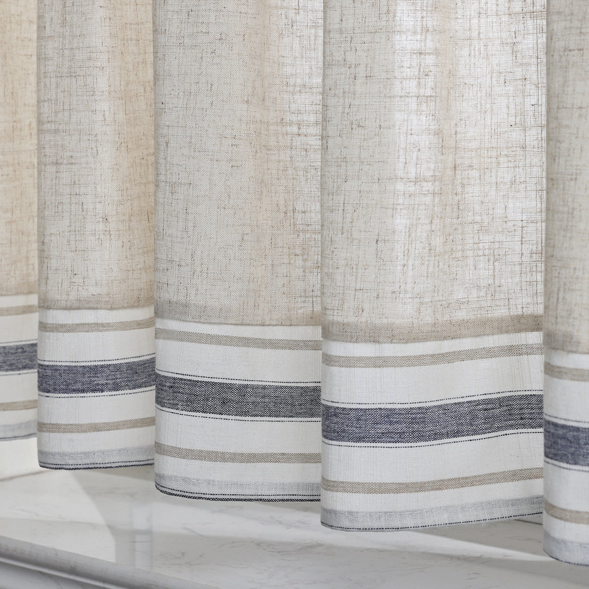 Cafe Curtain Country Style with Stripes Set of 2 - Beige, H x W 90 x 110cm