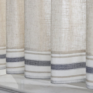Cafe Curtain Country Style with Stripes Set of 2 - Beige, H x W 90 x 110cm