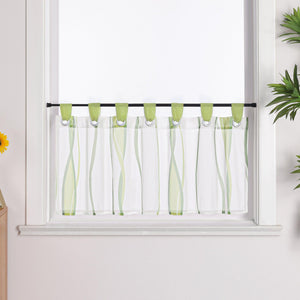 Cafe Curtain with Tab-Top Hanging and Stripe Pattern 1 Piece - Green, H x W 30 x 90cm