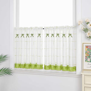 Cafe Curtain in Country Style in Linen-Look Fabric with Bows 1 Piece - Green, W x H 90 x 45cm