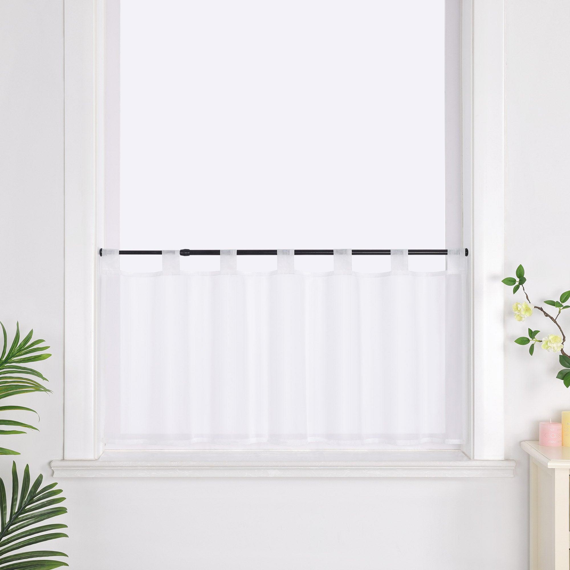 Cafe Curtain Solid Color with Tab-Top Hanging - White, H x W 45 x 90cm
