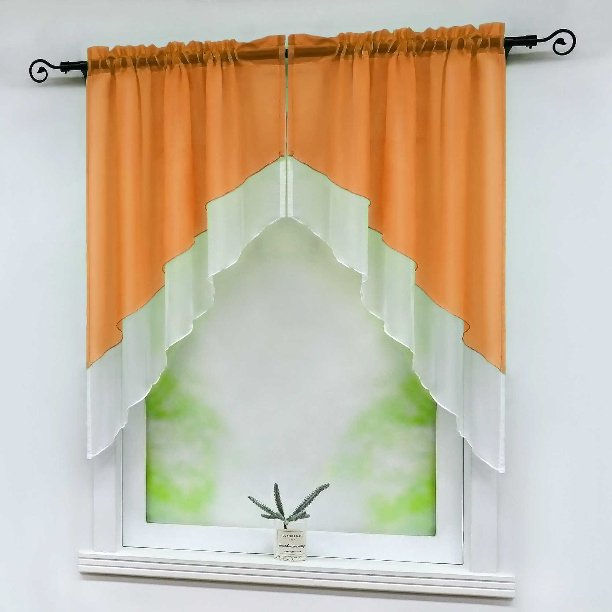 Two-Tone Cafe Curtain with Valances - Set of 2 - Pink, W x H 90 x 100cm