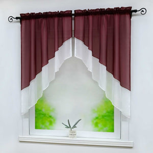 Two-Tone Cafe Curtain with Valances - Set of 2 - Green, W x H 120 x 145cm