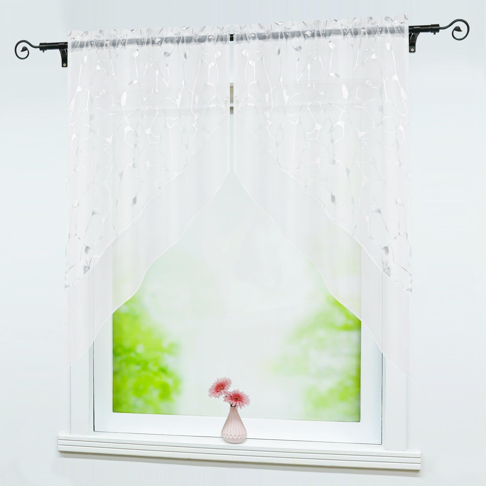Cafe Curtain Double-Layer with Silver Textured Print Set of 2 - White, W x H 120 x 125cm