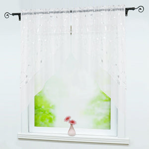 Cafe Curtain Double-Layer with Silver Textured Print Set of 2 - White, W x H 120 x 125cm