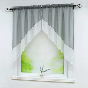 Two-Tone Cafe Curtain with Valances - Set of 2 - Brown, W x H 80 x 80cm