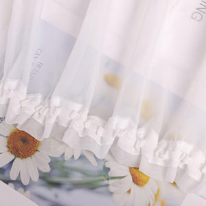 Curtain with Silk-Look Ribbon Solid Color Voile 1 Piece - White, Curtain-Tape Panel